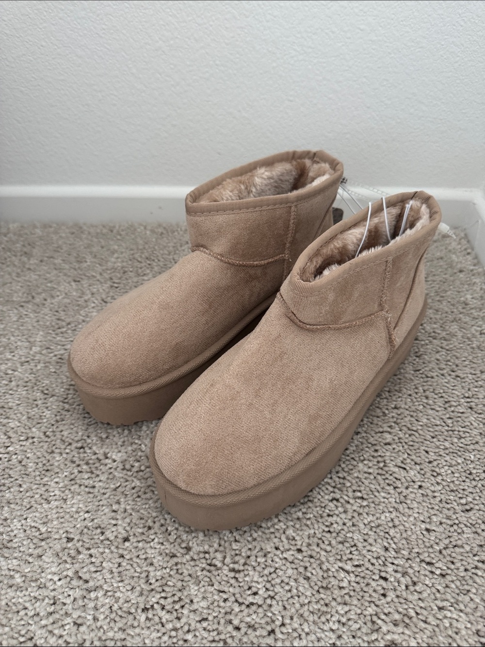 Mudd Tan Platform Faux-Shearling Ankle Boots